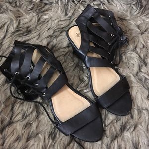 Black strap heels